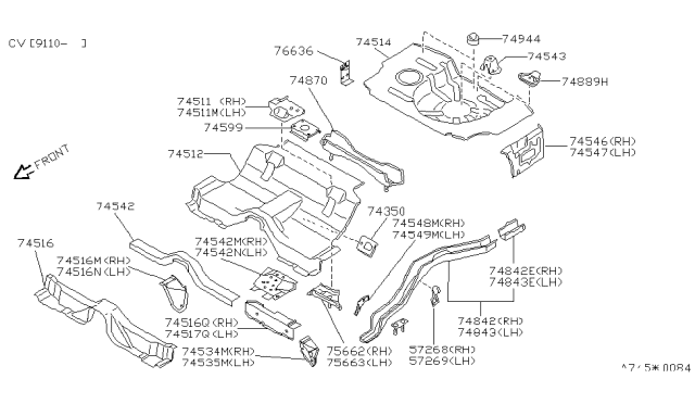 1991 Nissan 240SX Member-Cross Shock ABSORBER & Differential Mount Diagram for 75650-35F00