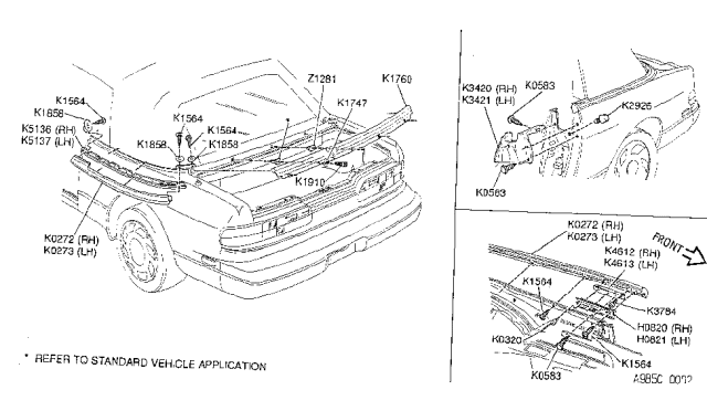 1993 Nissan 240SX WEATHERSTRIP Quarter Belt Outer LH Diagram for H0821-35F10