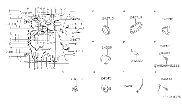 1992 Nissan 240SX Harness Assy-Engine Room Sub Diagram for 24077-53F00