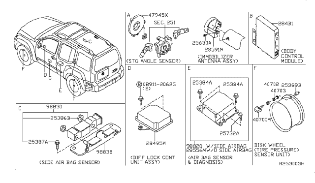 2008 Nissan Xterra Sensor & Unit-Air Bag Diagram for 28556-ZP29B