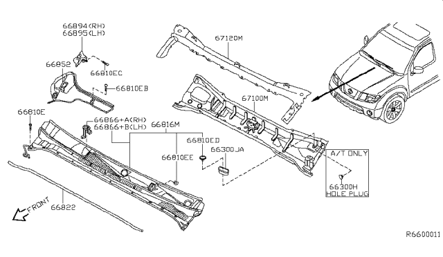 2005 Nissan Xterra Cowl Top & Fitting Diagram