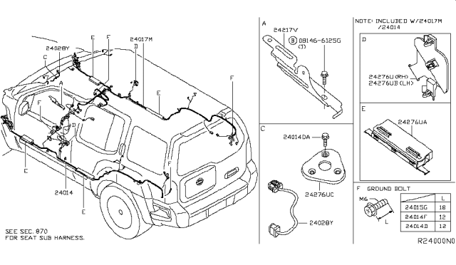 2008 Nissan Xterra Harness Assembly-Body Diagram for 24014-ZP70A