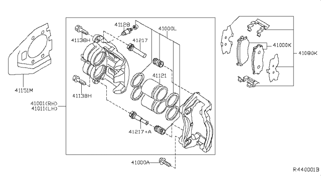 2008 Nissan Xterra CALIPER Assembly-Front LH, W/O Pads Or SHIMS Diagram for 41011-EA005