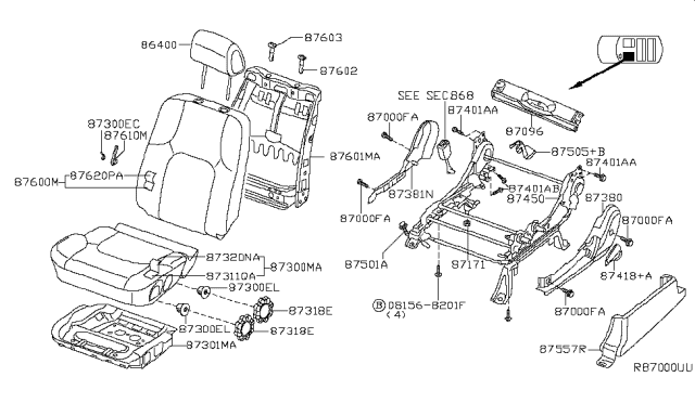 2013 Nissan Xterra Cushion Assembly - Front Seat Diagram for 87350-9CF3E
