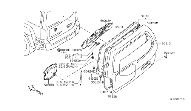 2007 Nissan Xterra Back Door Panel & Fitting Diagram 1