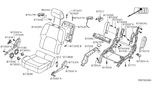 2012 Nissan Xterra Cushion Assembly - Front Seat Diagram for 87300-9CA2E
