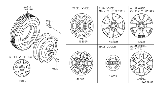 2011 Nissan Xterra Disc Wheel Cap Diagram for 40315-EA000