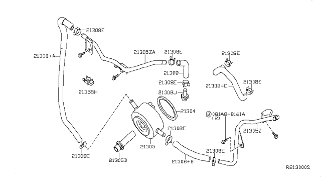2014 Nissan Xterra Oil Cooler Assy Diagram for 21305-EA23B