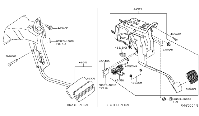 2007 Nissan Xterra Brake & Clutch Pedal Diagram