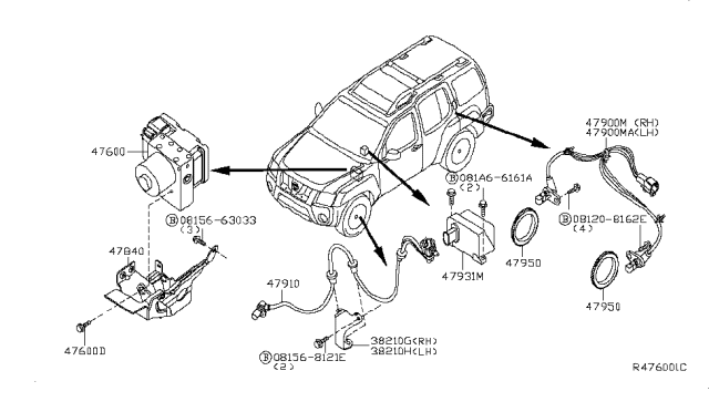 2013 Nissan Xterra Anti Skid Actuator Assembly Diagram for 47660-9CF3D