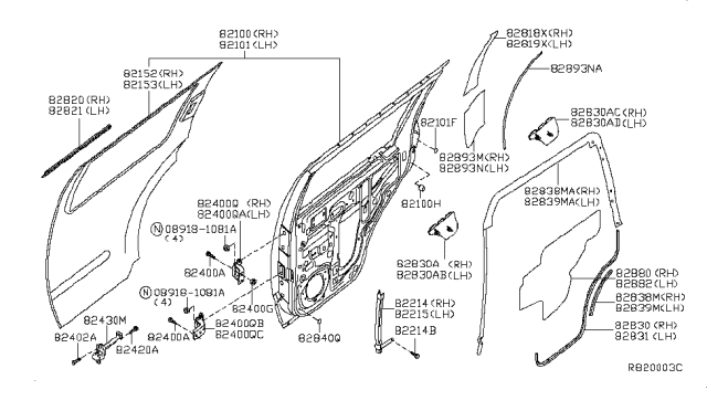 2015 Nissan Xterra Rear Door Panel & Fitting Diagram