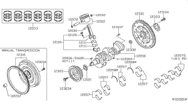2010 Nissan Xterra Piston,Crankshaft & Flywheel Diagram