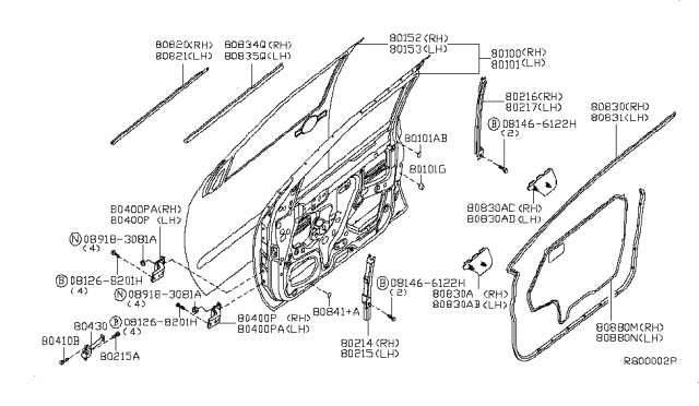 2008 Nissan Xterra Front Door Panel & Fitting Diagram 2