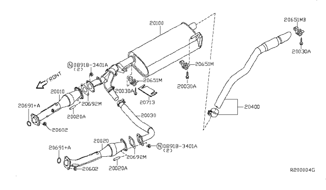 2015 Nissan Xterra Exhaust Tube & Muffler Diagram