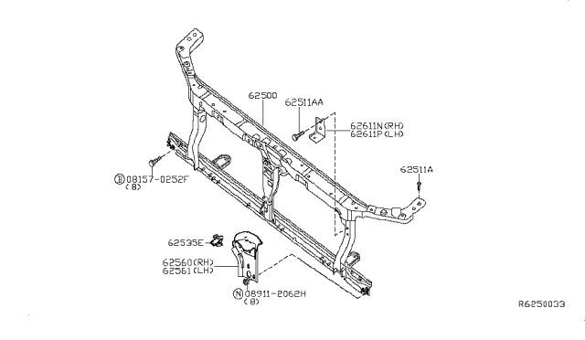 2009 Nissan Xterra Front Apron & Radiator Core Support Diagram 1