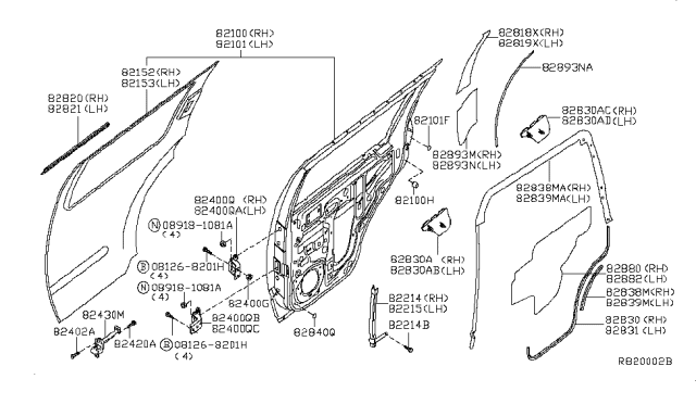 2007 Nissan Xterra Rear Door Panel & Fitting Diagram 1