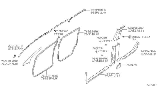 2015 Nissan Xterra Curtain Air Bag Passenger Side Module Assembly Diagram for 985P0-9CF8A