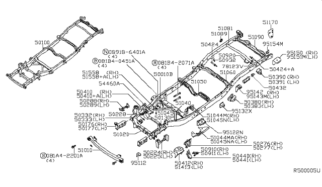 2015 Nissan Xterra Bracket Assembly Cab Mounting, L Diagram for 95151-EA530