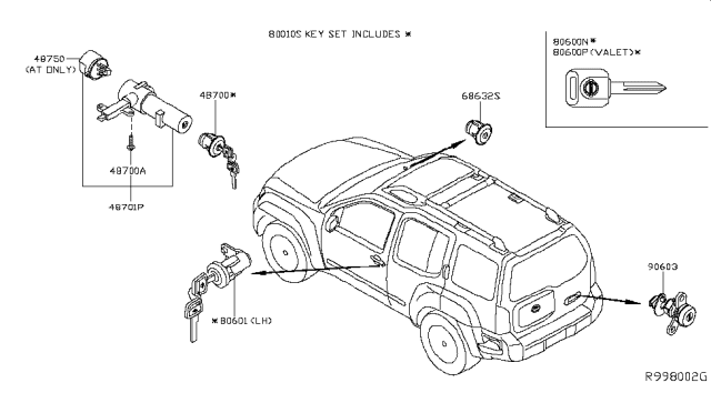 2008 Nissan Xterra Key Set & Blank Key Diagram 1