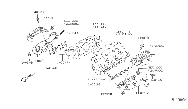 2007 Nissan Xterra Exhaust Manifold Assembly Diagram for 14002-EA200