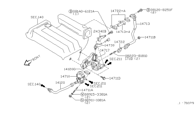 2001 Nissan Sentra EGR Tube Stud Diagram for 14725-F4602