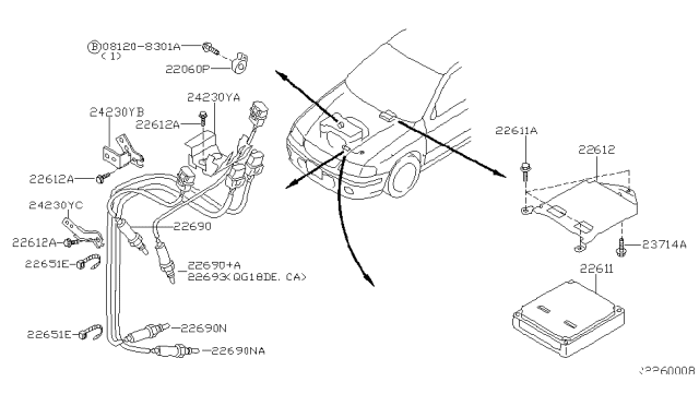 2002 Nissan Sentra Heated Oxygen Sensor Diagram for 22690-8J010
