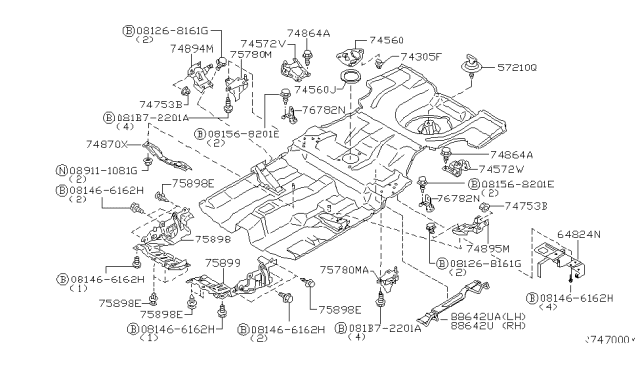 2001 Nissan Sentra Support Assy-Rear Seat Back Diagram for 74520-5M001