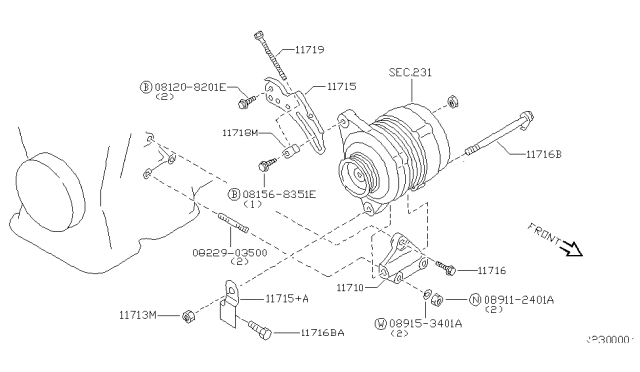2000 Nissan Sentra Bracket-Alternator Diagram for 11910-4M500