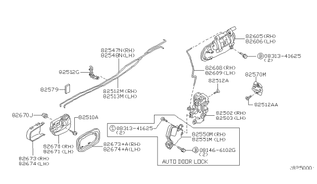2006 Nissan Sentra Rear Door Lock & Handle Diagram
