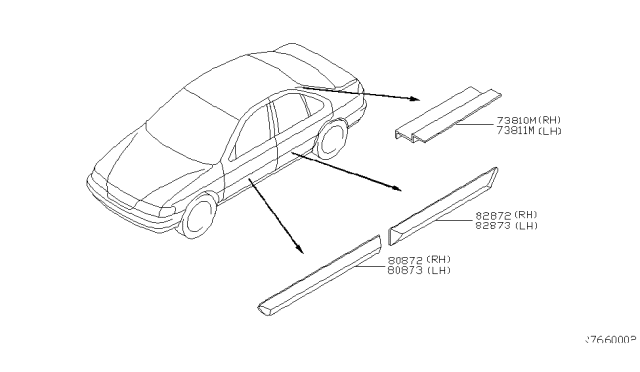 2001 Nissan Sentra MOULDING Rear Door, RH Diagram for 82870-5M713