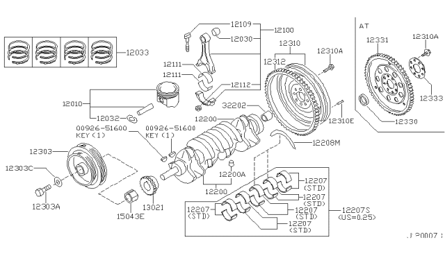 2001 Nissan Sentra Piston W/PIN Diagram for A2010-5M074