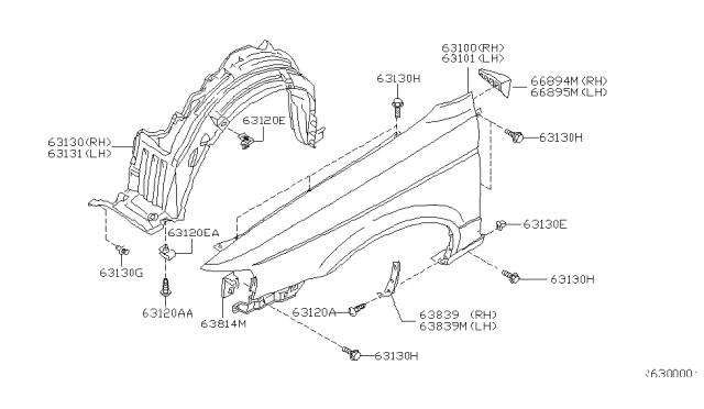 2000 Nissan Sentra Front Fender & Fitting Diagram