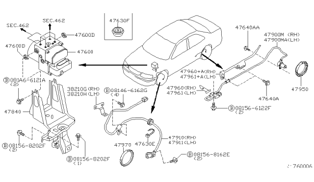 2002 Nissan Sentra Anti Skid Actuator Assembly Diagram for 47660-4Z410