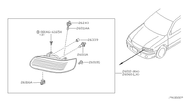2006 Nissan Sentra Driver Side Headlight Assembly Diagram for 26060-6Z525