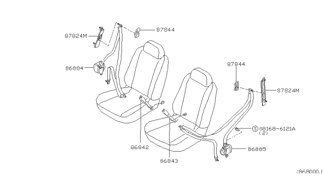 2004 Nissan Sentra Tongue Belt Assembly, Pretension Front Right Diagram for 86884-4Z326