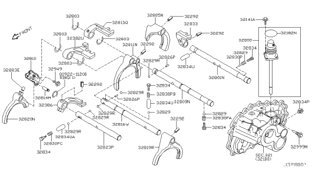 2001 Nissan Sentra Control Assembly-Shift Diagram for 32800-8H813