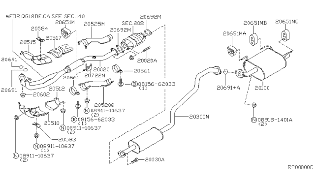 2000 Nissan Sentra Exhaust Tube & Muffler Diagram 1