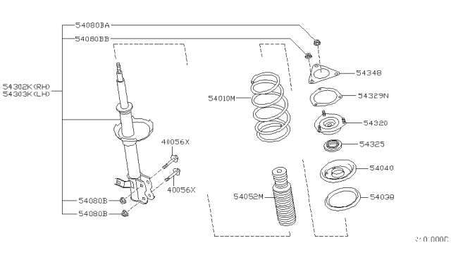 2001 Nissan Sentra Bound Bumper, Front Suspension Strut Diagram for 54052-4Z000