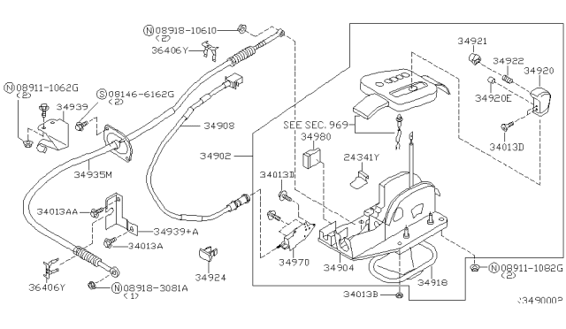 2002 Nissan Sentra Transmission Control Device Assembly Diagram for 34901-5M003