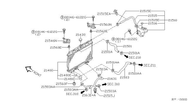 2002 Nissan Sentra Hose-Radiator,Upper Diagram for 21501-4Z700