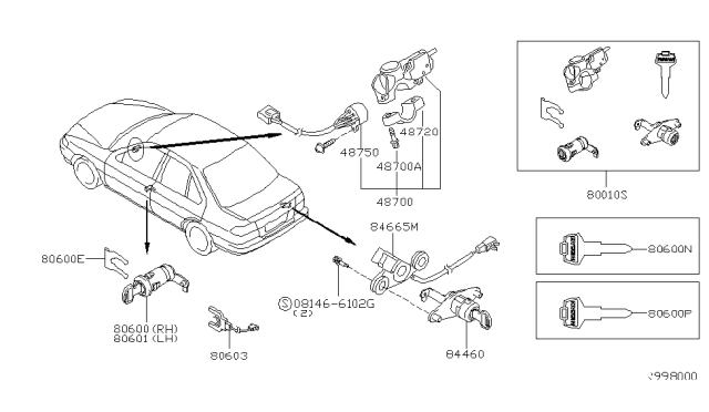 2003 Nissan Sentra Key Set & Blank Key Diagram