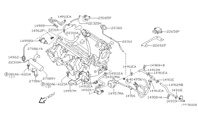 2000 Nissan Sentra VD Valve Assembly Diagram for 14958-4Z000