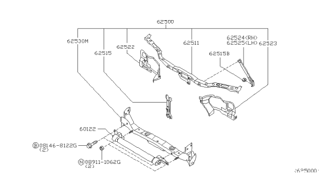 2001 Nissan Sentra Support-Radiator Core Diagram for 62500-4Z430