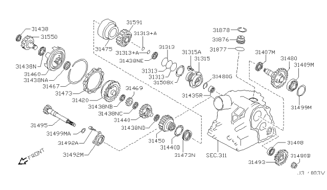 2005 Nissan Sentra Shim-Adjust,Idler Gear Diagram for 31439-85X10