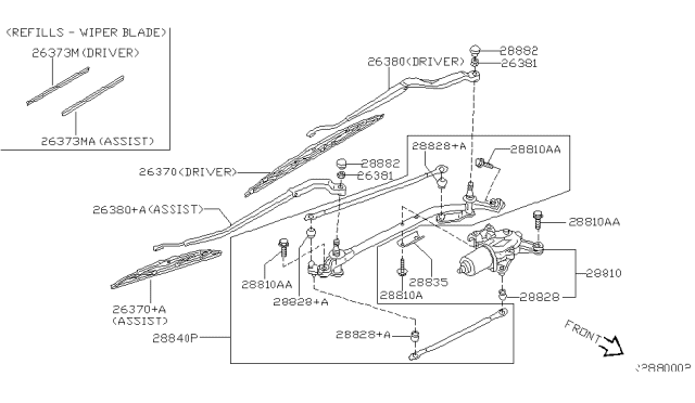 2003 Nissan Sentra Wiper Blade Refill,Driver Diagram for 28895-4Z000