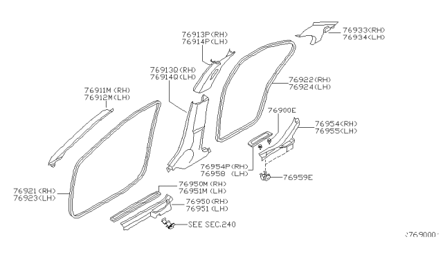 2003 Nissan Sentra Garnish-Center Pillar,Lower RH Diagram for 76915-6Z502