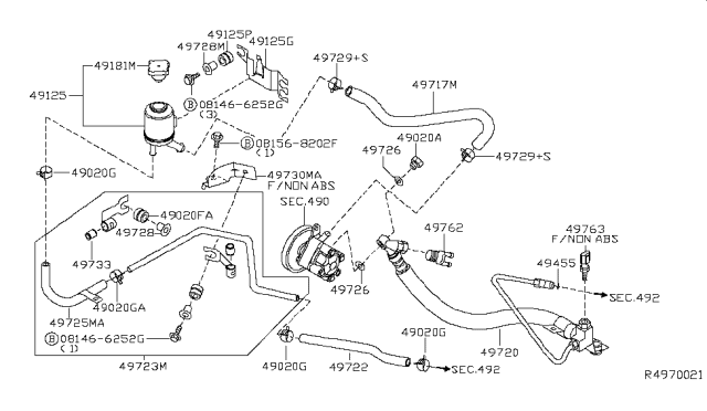 2003 Nissan Sentra Hose Assy-Power Steering Diagram for 49726-4Z700