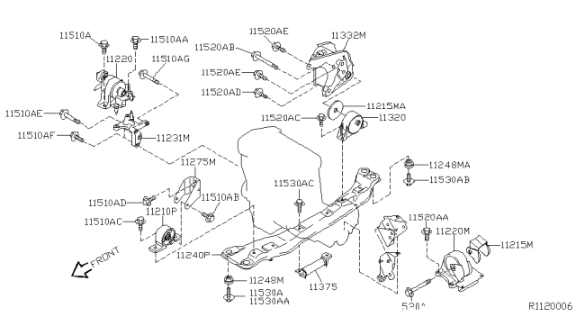 2001 Nissan Sentra Engine & Transmission Mounting Diagram 1