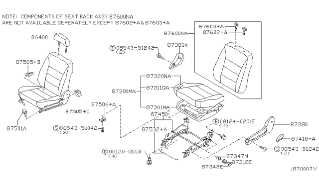 2004 Nissan Sentra Back Assembly Front Seat Diagram for 87650-ZG410