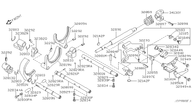 2003 Nissan Sentra Fork-Shift,Reverse & Overdrive Diagram for 32819-6J000